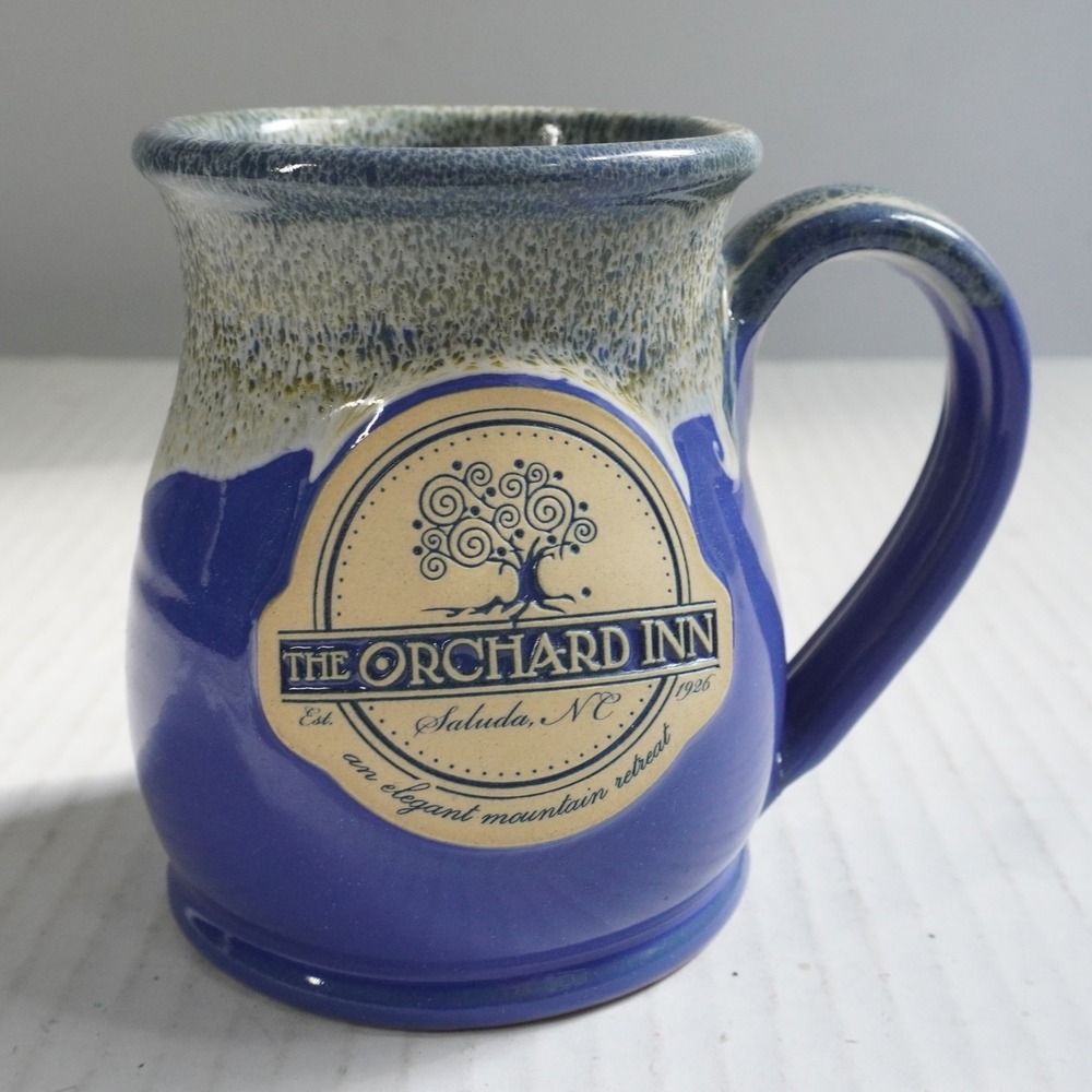 Deneen Pottery The Orchard Inn Saluda NC Coffee Mug Handthrown USA 2015 blue